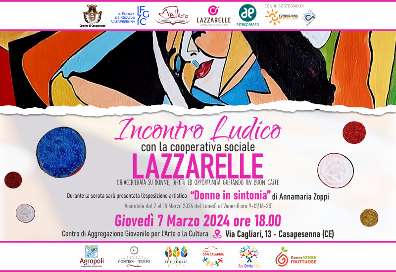 Casapesenna. Il 7 marzo incontro ludico con la Cooperativa Sociale “Lazzarelle”. Appuntamento al Centro di Aggregazione Giovanile.