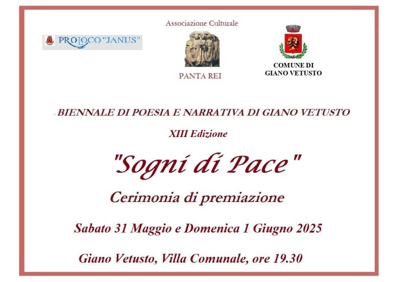“Sogni di Pace”, appuntamento il 31 maggio e il 1 giugno a Giano Vetusto per la XIII Edizione