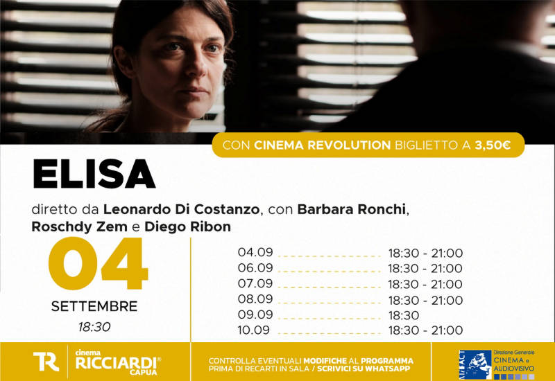 𝗖on “Cinema Revolution”, al Teatro Ricciardi biglietto a 𝟯,𝟱𝟬 €. Appuntamento con “Elisa”, il film diretto da Di Costanzo